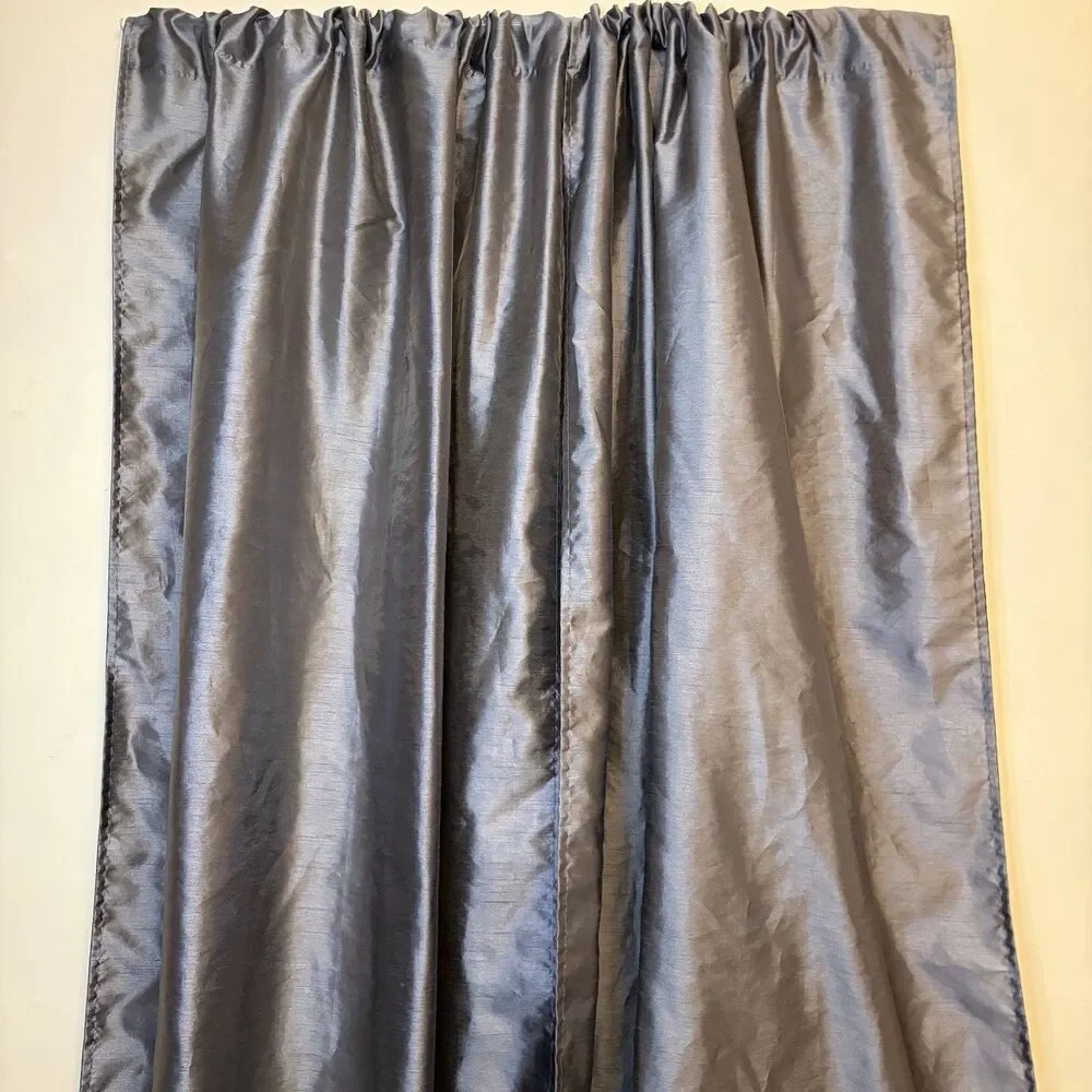 Metallic Gray Floor Length 36”x 84” Plain Rod Pocket Panel Curtains Set Of 2